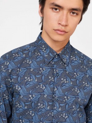 Ben Sherman Art Nouveau Floral Overhemd Donkerblauw | OQHE-79351