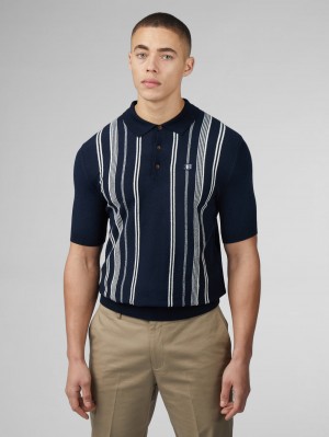 Ben Sherman B by Ben Sherman Crinkle Cotton Stripe Polo Gebreide Kleding Donkerblauw | FREY-25796