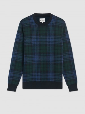 Ben Sherman Blackwatch Check Crewneck Gebreide Kleding Zwart | HONV-58691