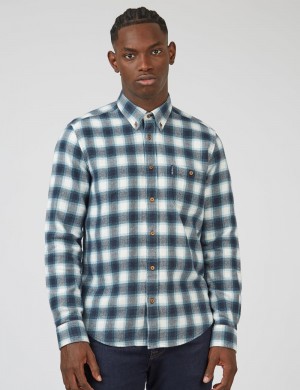 Ben Sherman Brushed Ombre Check Flannel Overhemd Groen | MQHR-36270