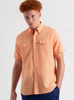 Ben Sherman Garment Dye Linen Overhemd Oranje | CBXA-09435