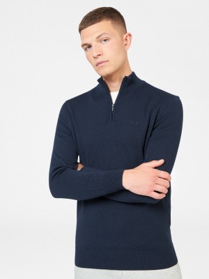 Ben Sherman Merino Half-Zip Gebreide Kleding Donkerblauw | WXVL-87034