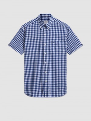 Ben Sherman Short Sleeve House Poplin Gingham Overhemd Donkerblauw Olijfgroen | OENR-74538