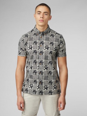 Ben Sherman Signature Checkerboard Paisley Print Overhemd Zwart | XWCL-20934