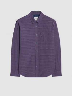 Ben Sherman Signature Gingham Long-Sleeve Overhemd Paars | KHUJ-85374