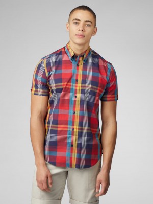 Ben Sherman Signature Large Madras Check Overhemd Rood | OEPC-76940