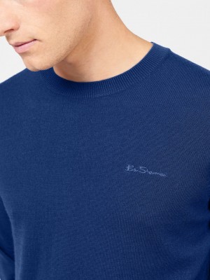 Ben Sherman Signature Merino Crewneck Gebreide Kleding Blauw | ESJF-03951