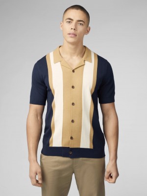 Ben Sherman Signature Resort Neck Button Through Polo Gebreide Kleding Donkerblauw | NWUC-39015