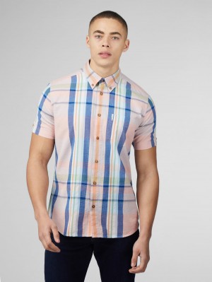 Ben Sherman Signature Seersucker Check Overhemd Roze | PNIT-08659