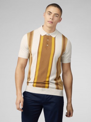 Ben Sherman Signature Vertical Stripe Polo Gebreide Kleding Wit | UIZJ-73805