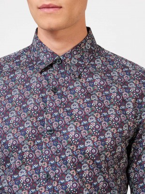 Ben Sherman Winter Floral Overhemd Paars | QAZI-51894