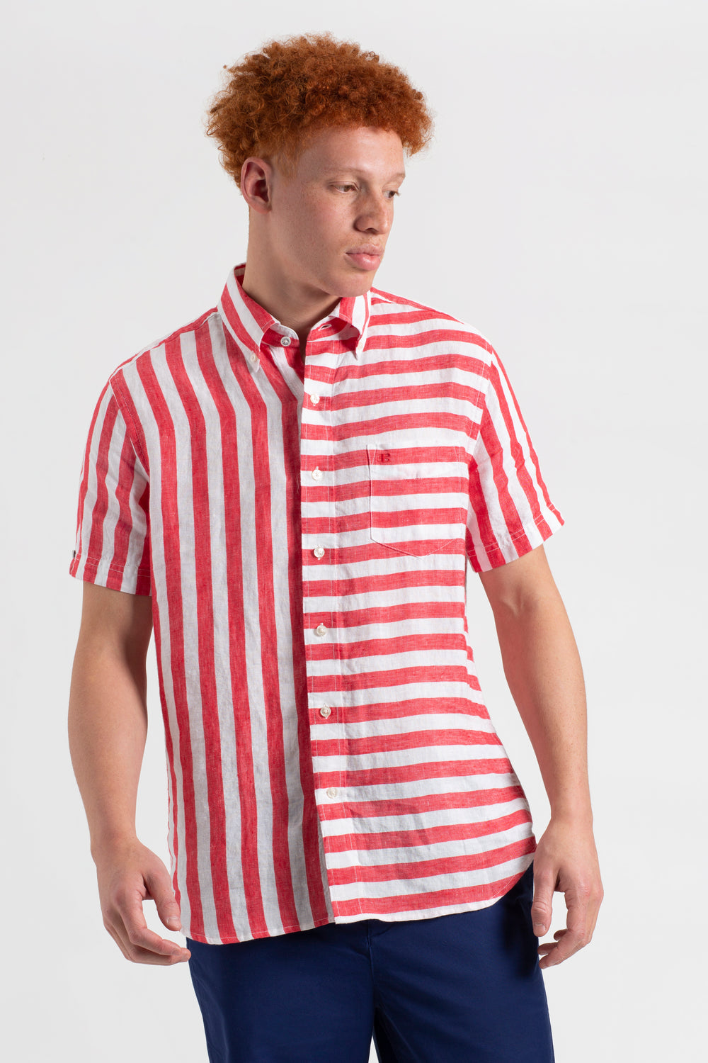 Ben Sherman B by Ben Sherman Candy Stripe Linen Short Sleeve Overhemd Roze Rood | HUWY-58136