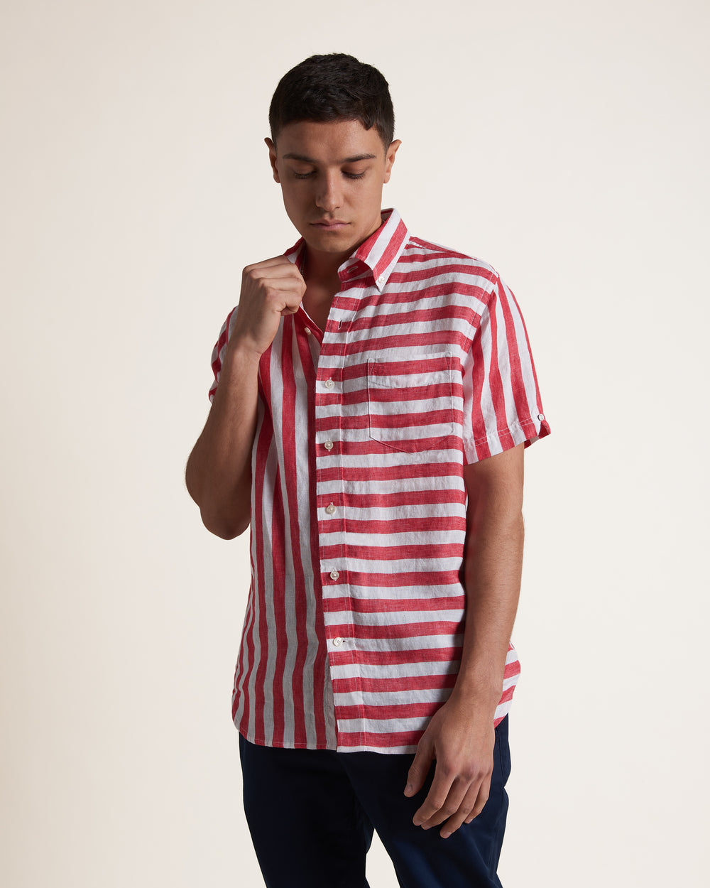 Ben Sherman B by Ben Sherman Candy Stripe Linen Short Sleeve Overhemd Roze Rood | HUWY-58136