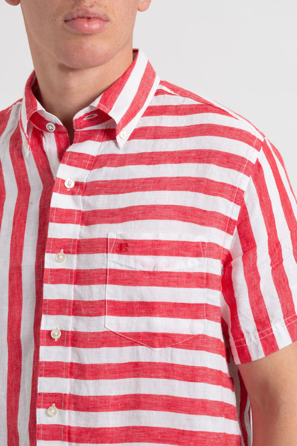 Ben Sherman B by Ben Sherman Candy Stripe Linen Short Sleeve Overhemd Roze Rood | HUWY-58136