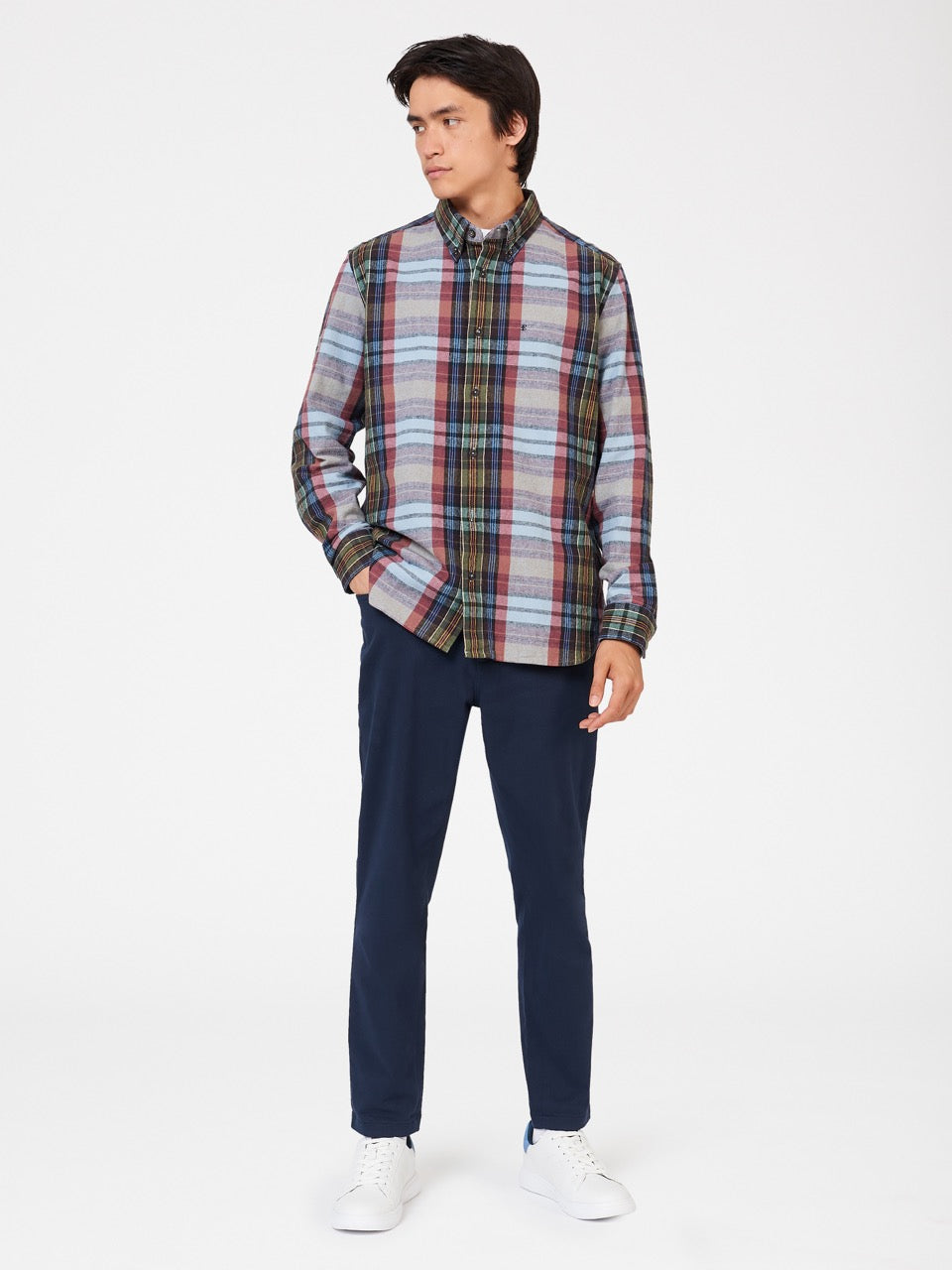 Ben Sherman Brushed Multicolour Check Oxford Overhemd Blauw | POEQ-48326