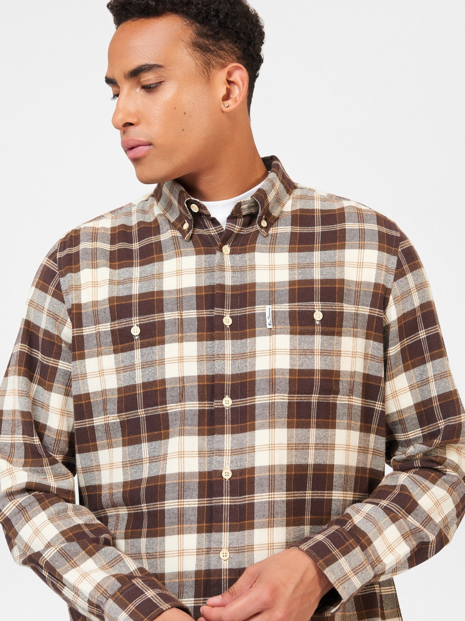 Ben Sherman Brushed Plain Check Overhemd Chocola | TLQY-38701