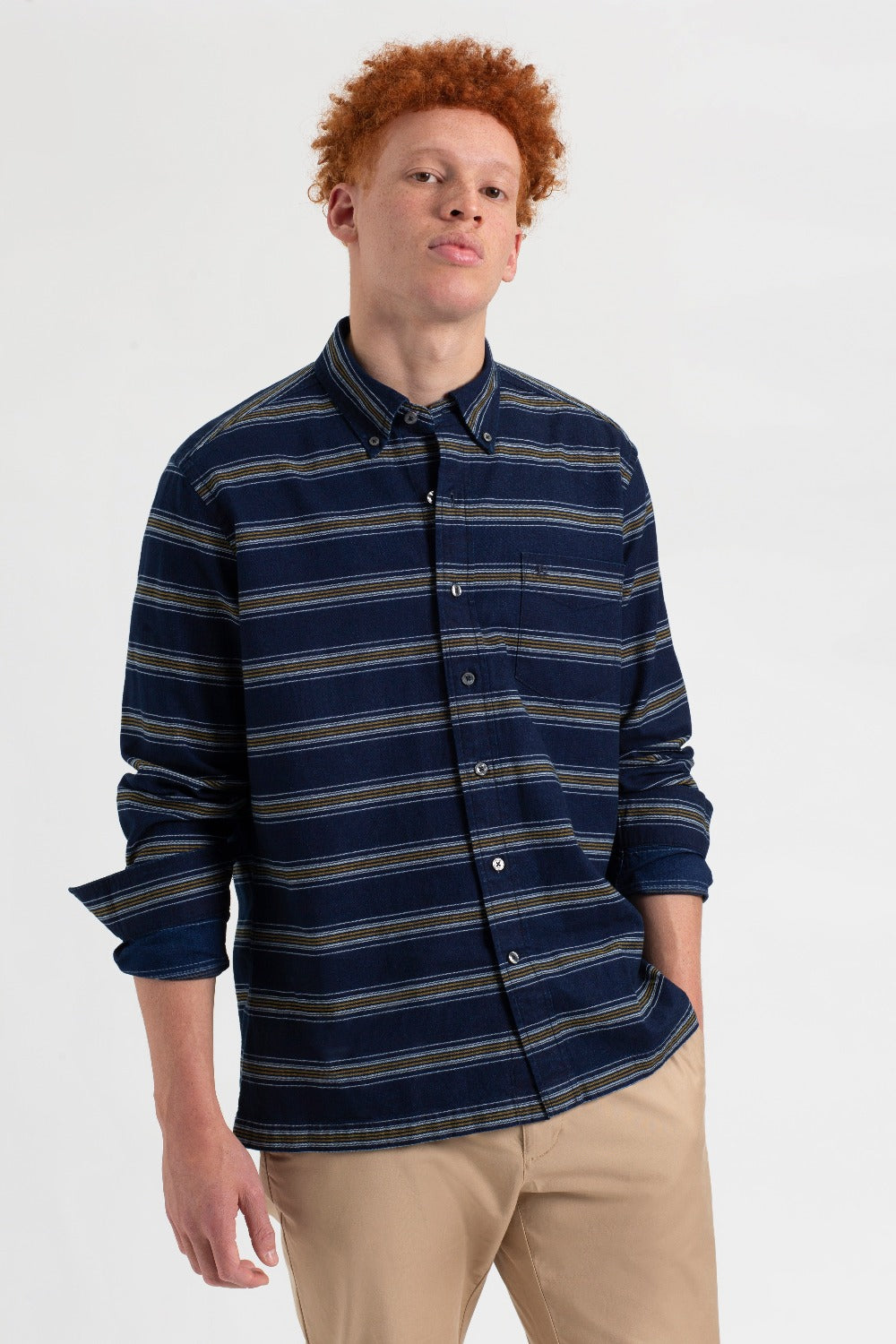 Ben Sherman Dalston Blues Long Sleeve Indigo Stripe Overhemd Indigo | MVZS-42073