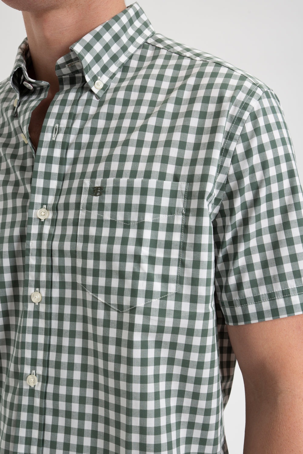 Ben Sherman House Poplin Gingham Overhemd Olijfgroen | TSWR-84219