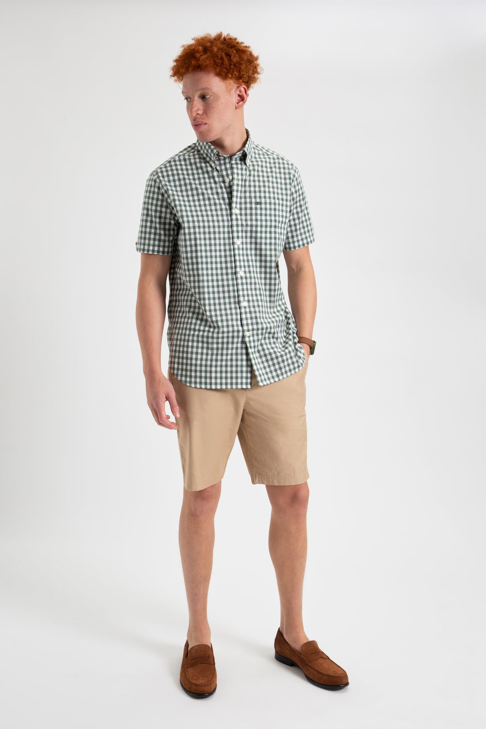 Ben Sherman House Poplin Gingham Overhemd Olijfgroen | TSWR-84219