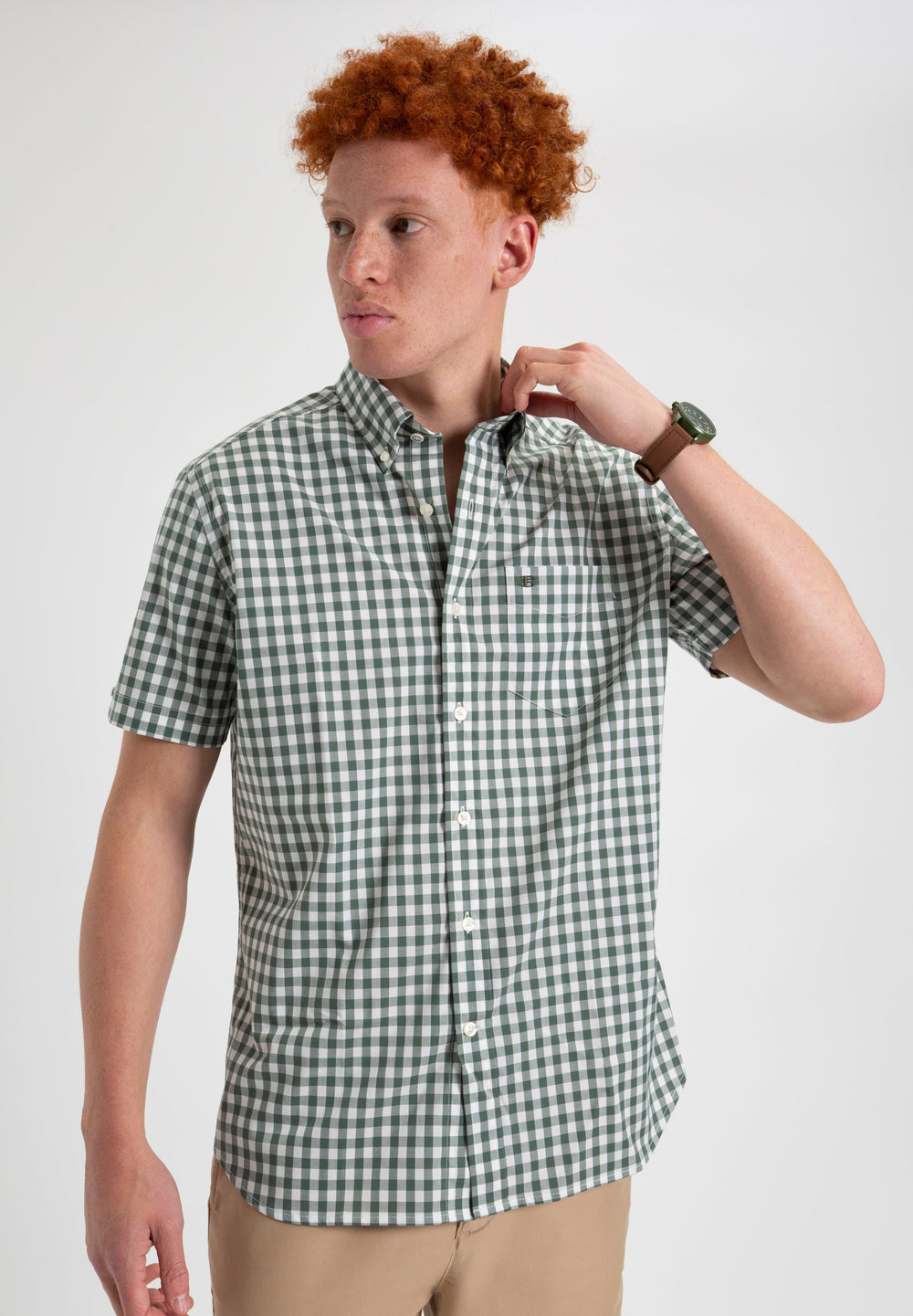 Ben Sherman House Poplin Gingham Overhemd Olijfgroen | TSWR-84219