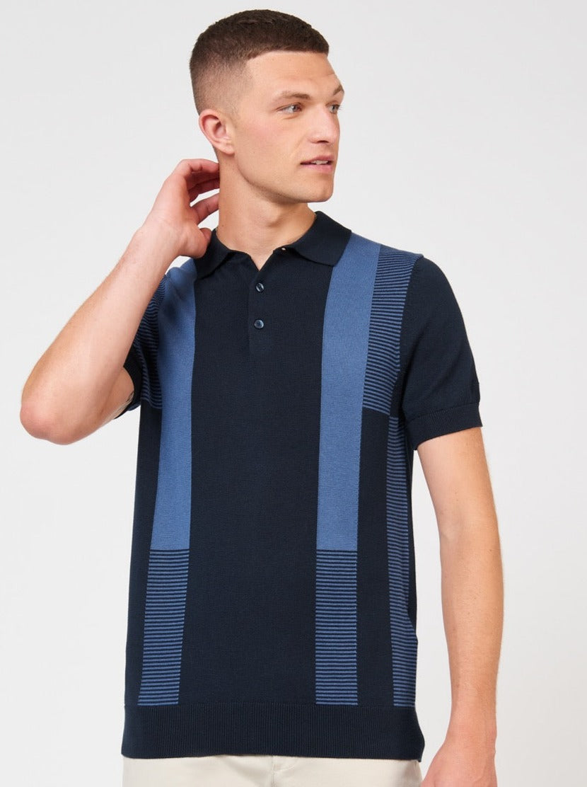 Ben Sherman Intarsia Stripe Polo Hals Trui Donkerblauw | WZNT-27839