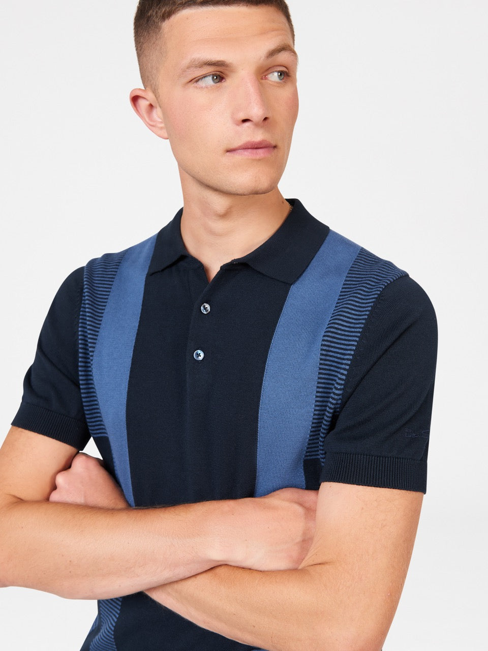 Ben Sherman Intarsia Stripe Polo Hals Trui Donkerblauw | WZNT-27839