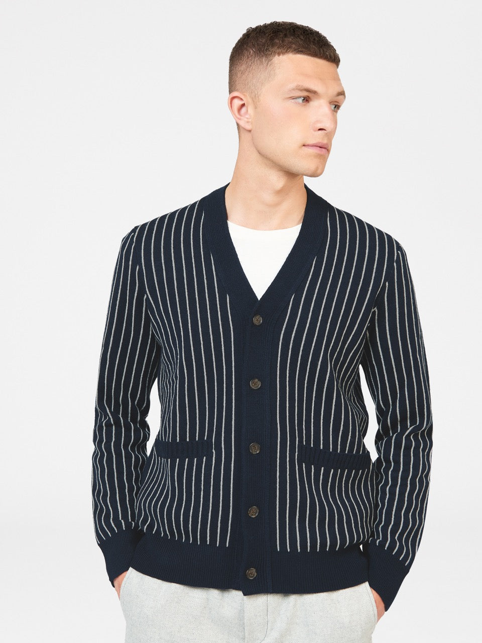 Ben Sherman Jacquard Stripe Cardigan Gebreide Kleding Donkerblauw | LYJG-71645