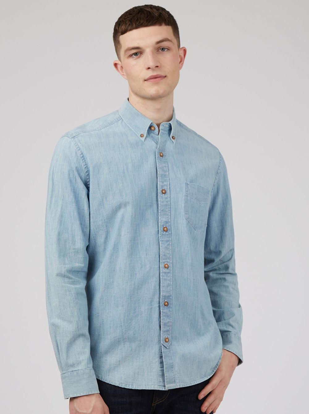 Ben Sherman Long-Sleeve Chambray Overhemd Blauw Donkerblauw | XIKS-86972