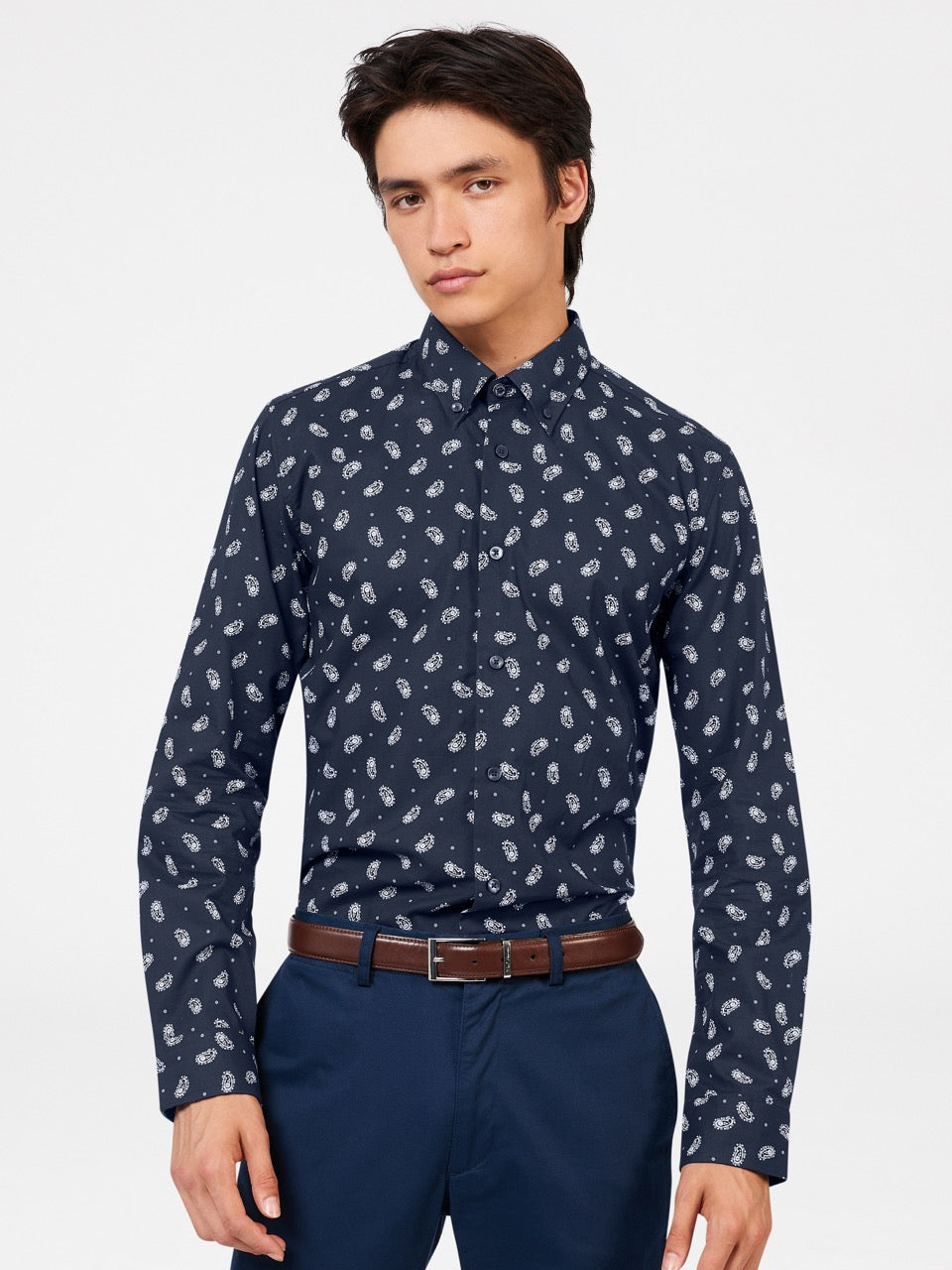 Ben Sherman Micro Paisley Overhemd Donkerblauw | EYMG-91802