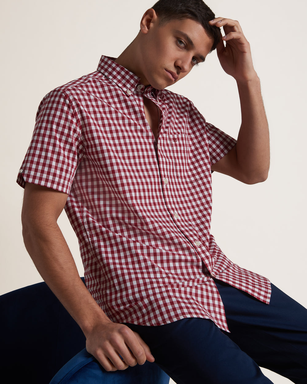 Ben Sherman Short Sleeve House Poplin Gingham Overhemd Bordeaux | QDHN-84601