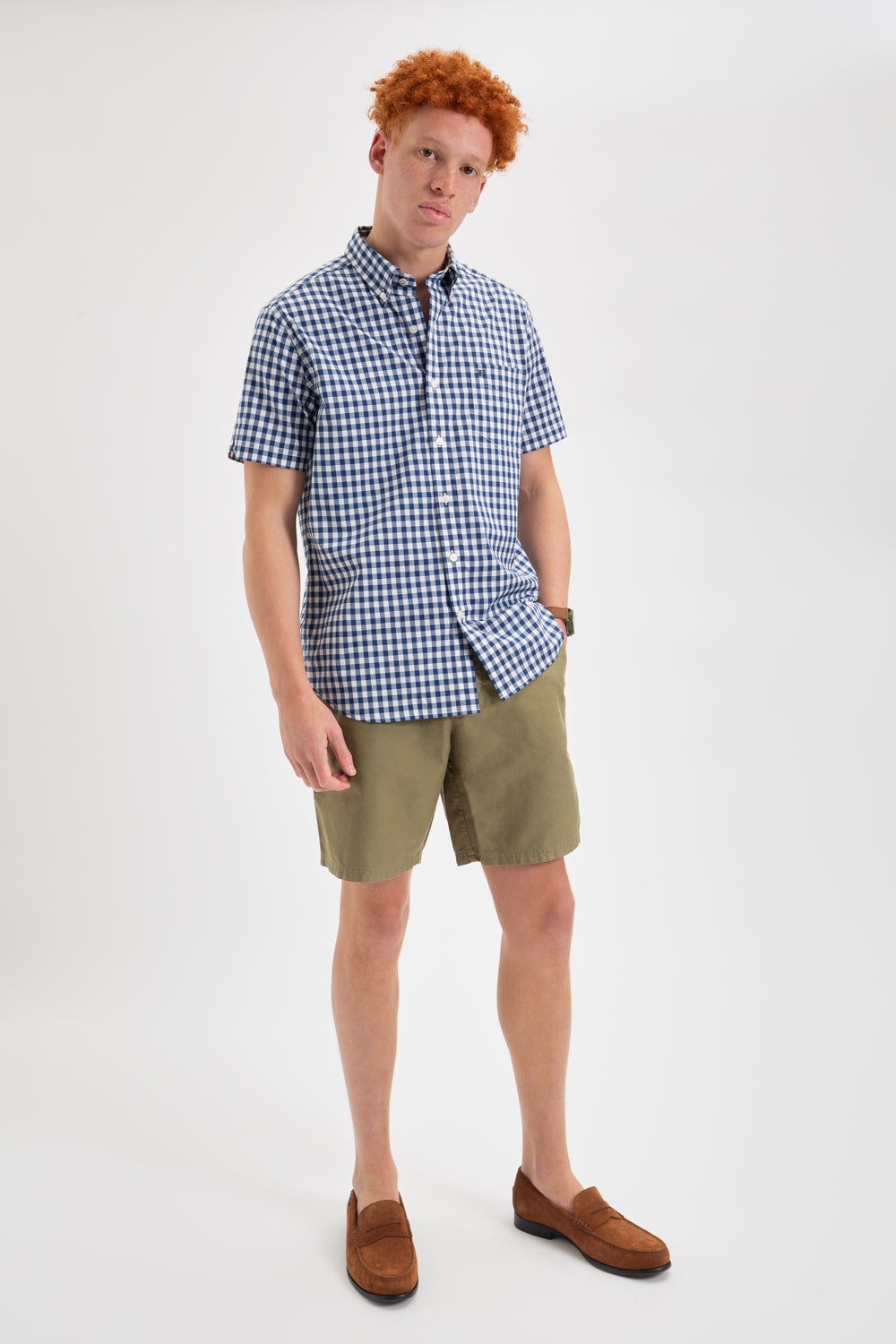 Ben Sherman Short Sleeve House Poplin Gingham Overhemd Donkerblauw Olijfgroen | OENR-74538