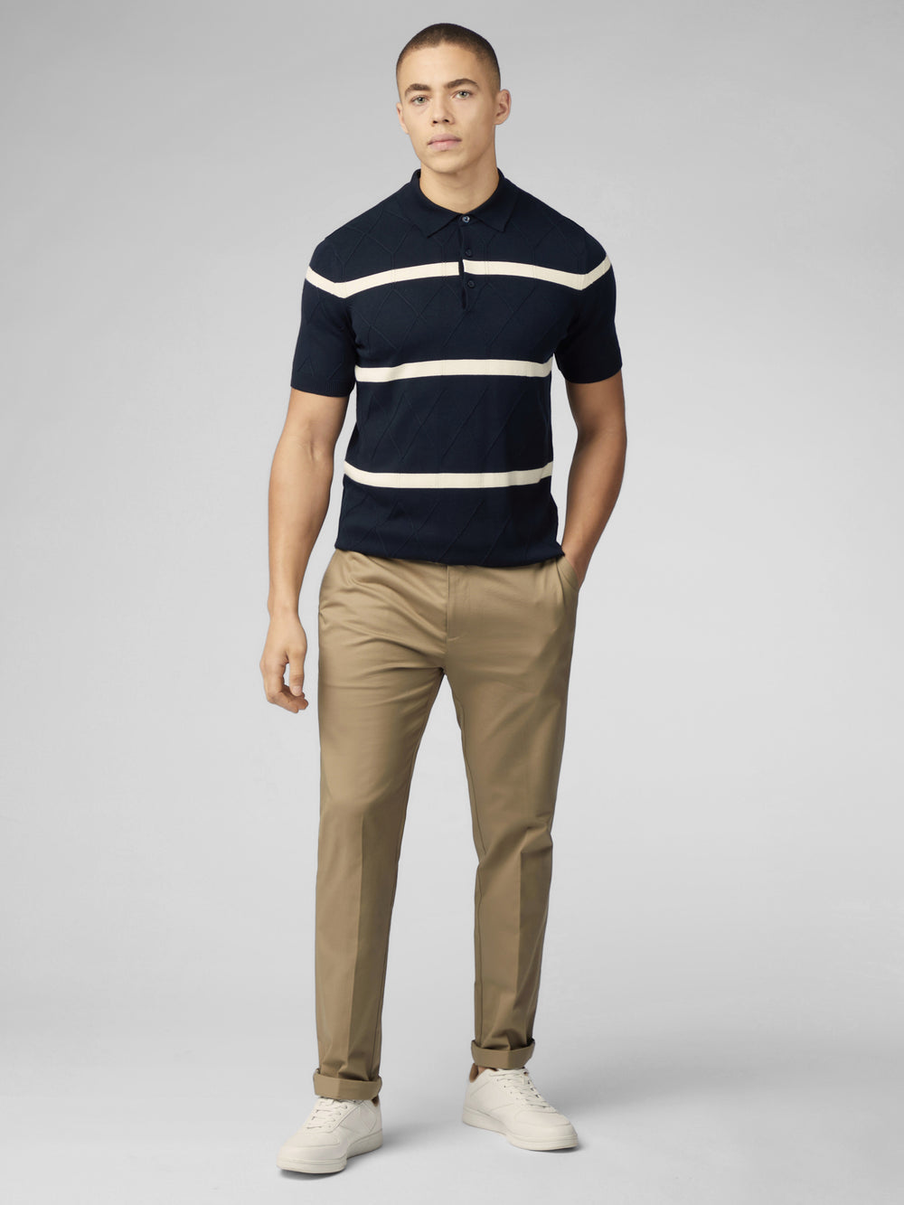 Ben Sherman Signature Argyle Stripe Polo Gebreide Kleding Donkerblauw | JBGE-02163