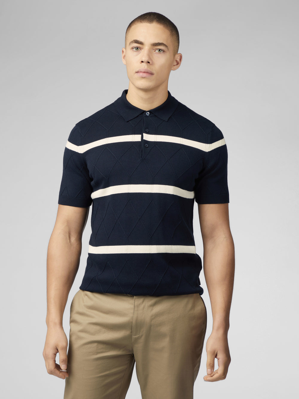 Ben Sherman Signature Argyle Stripe Polo Gebreide Kleding Donkerblauw | JBGE-02163