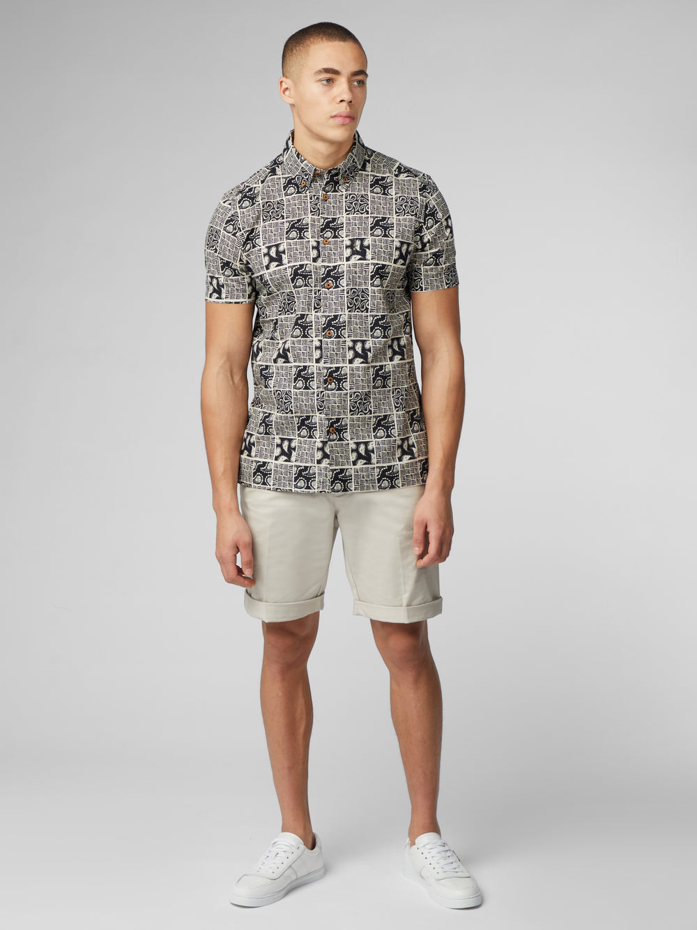 Ben Sherman Signature Checkerboard Paisley Print Overhemd Zwart | XWCL-20934