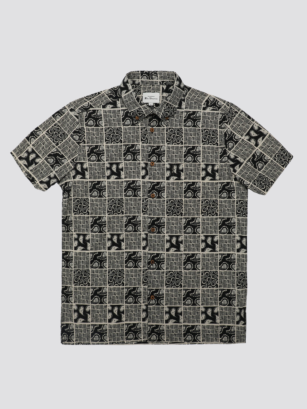 Ben Sherman Signature Checkerboard Paisley Print Overhemd Zwart | XWCL-20934