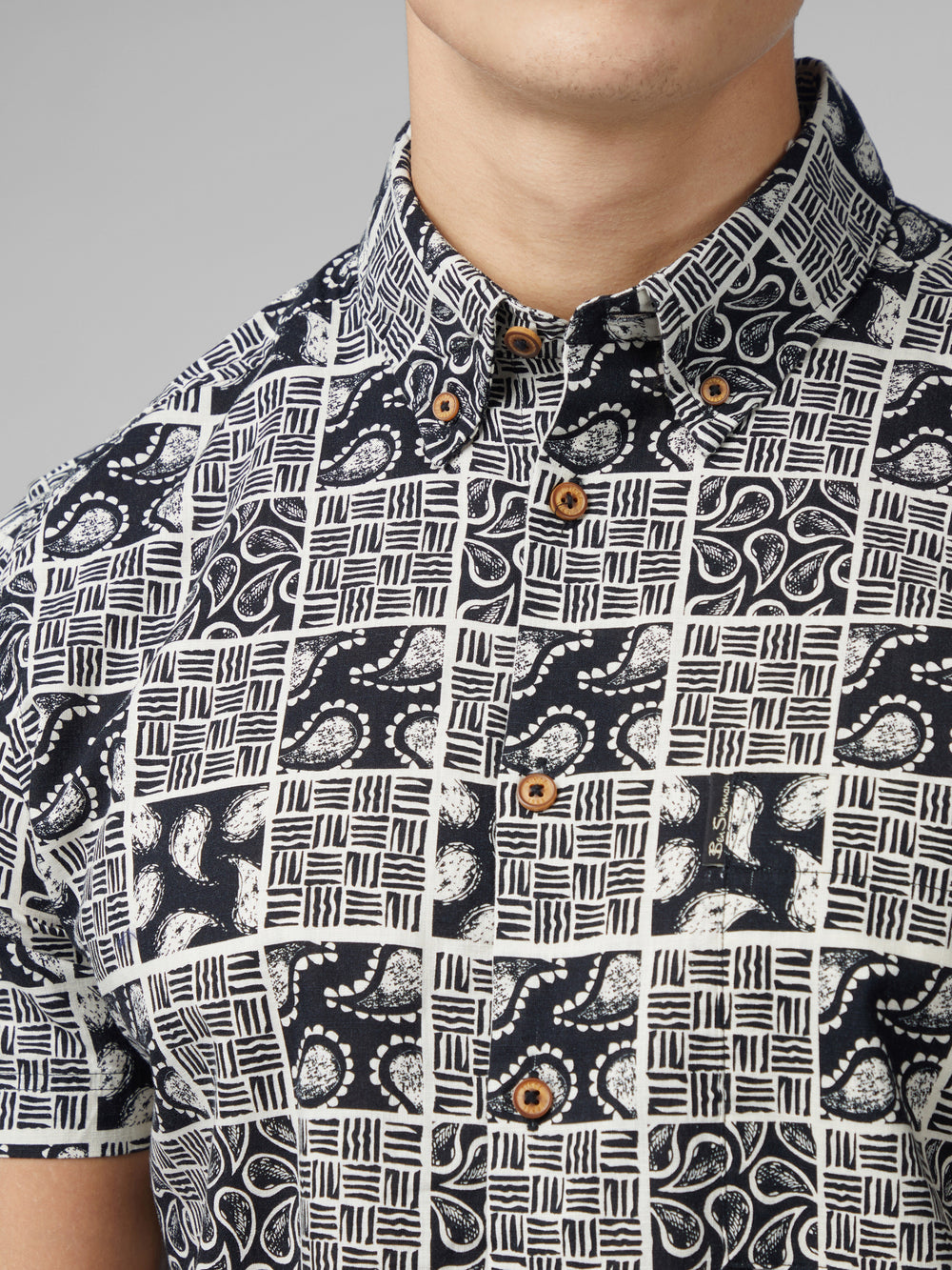 Ben Sherman Signature Checkerboard Paisley Print Overhemd Zwart | XWCL-20934