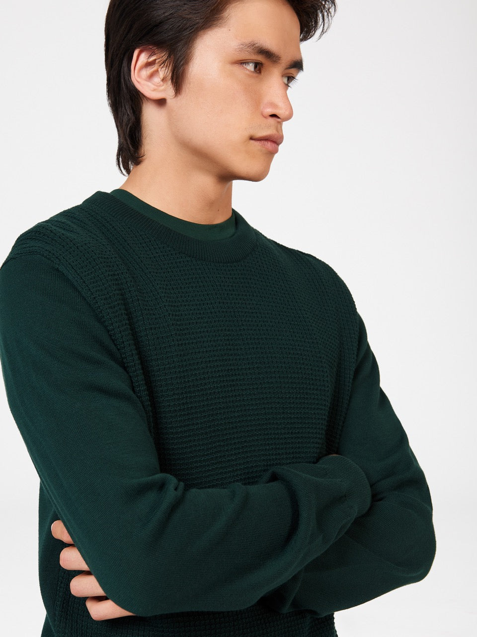 Ben Sherman Textured Crewneck Gebreide Kleding Donkergroen | WMQZ-30612