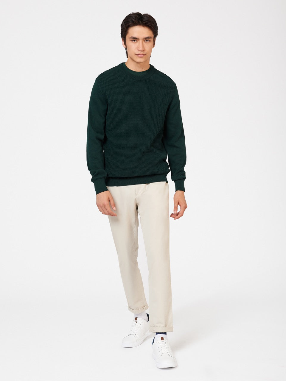 Ben Sherman Textured Crewneck Gebreide Kleding Donkergroen | WMQZ-30612