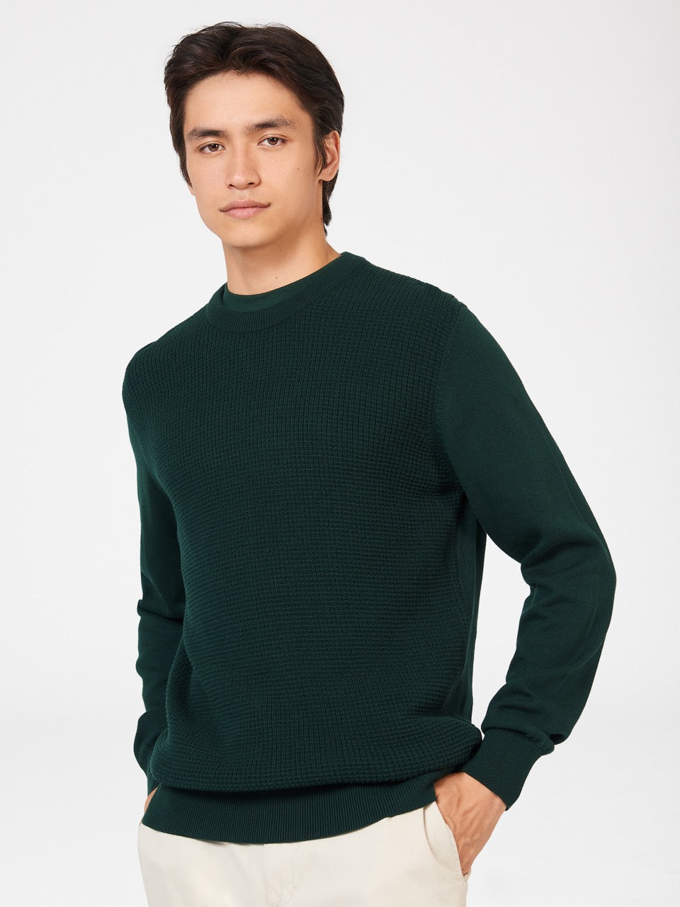 Ben Sherman Textured Crewneck Gebreide Kleding Donkergroen | WMQZ-30612